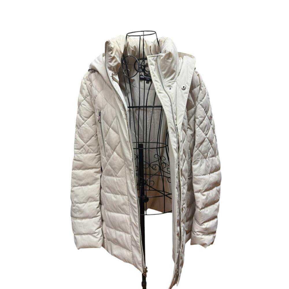 Karl Lagerfeld Cream Quilted Hooded Puffer Jacket Large - Picture 4 of 9